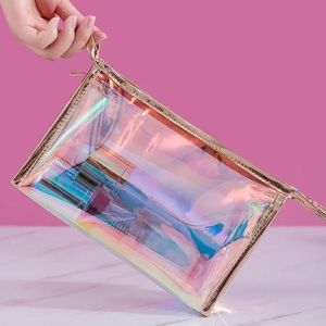 Holographic Iridescent Rose Gold Zip Up Makeup Pouch, NWT
